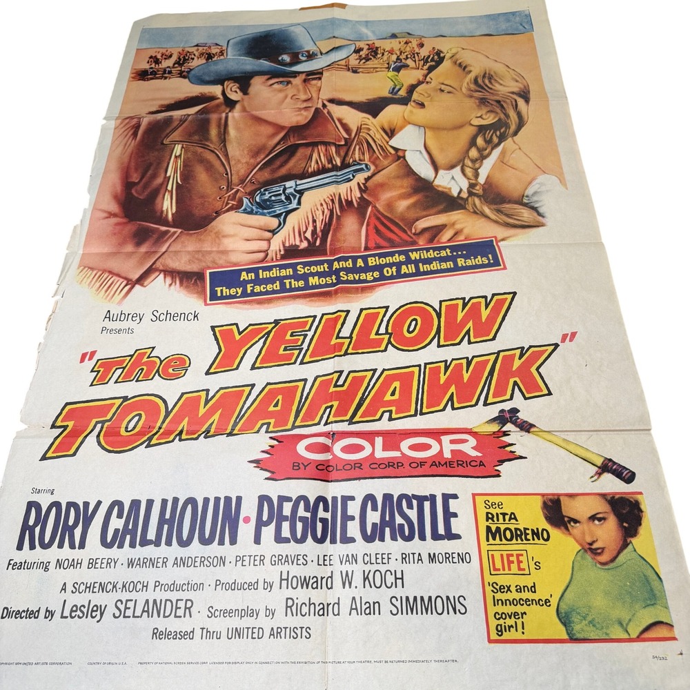 The Yellow Tomahawk Movie Poster 1954 Rory Calhoun Rita Moreno 27x41 VTG